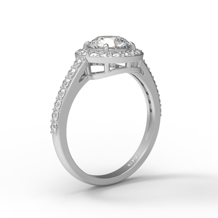Moissanite Classic Halo Pave Band Ring – Sterling Silver
