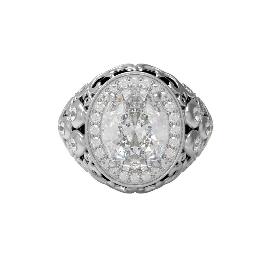 Moissanite Solitaire Halo Filigree Ring - Sterling Silver