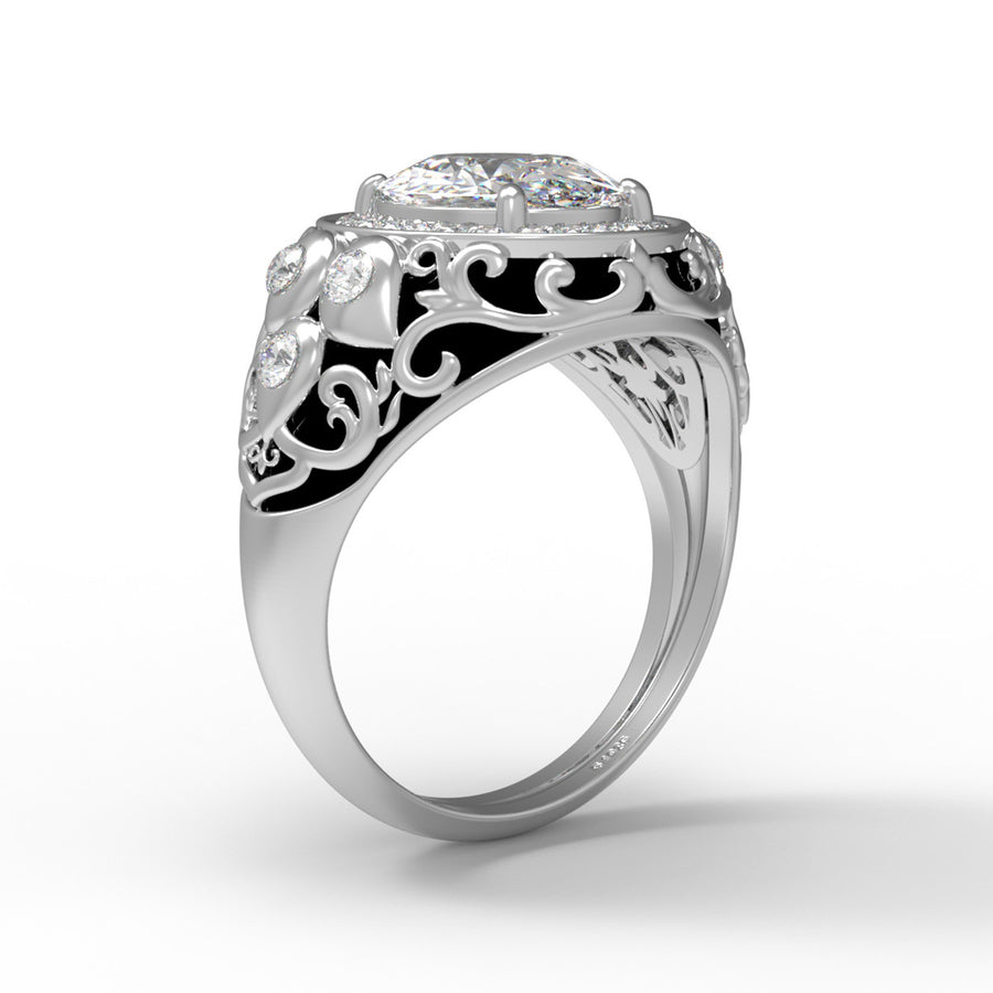 Moissanite Solitaire Halo Filigree Ring - Sterling Silver