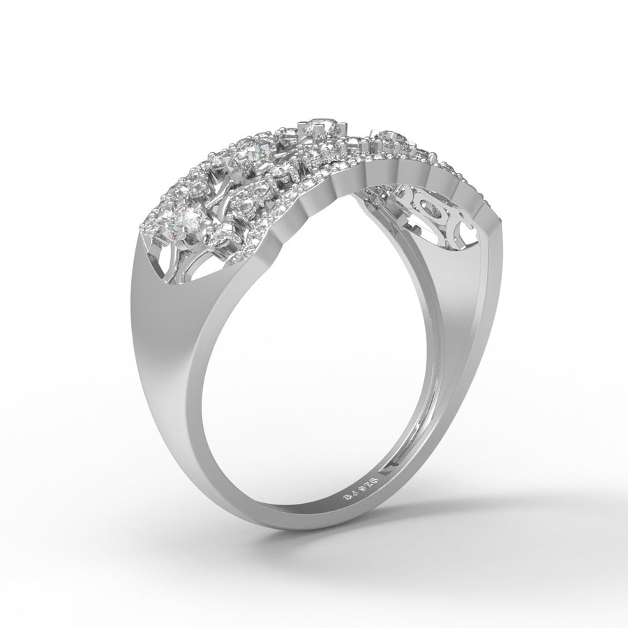 Moissanite Wide Lace-Inspired Band Ring - Sterling Silver