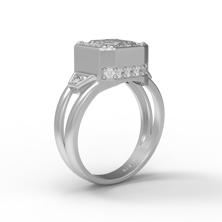 Moissanite Art Deco-Inspired Solitaire Ring – Sterling Silver