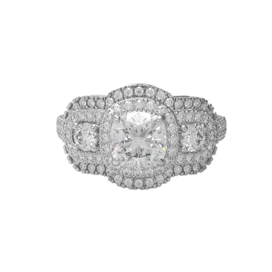 Moissanite Elegant Cluster Statement Ring – Sterling Silver