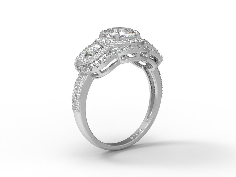 Moissanite Elegant Cluster Statement Ring – Sterling Silver