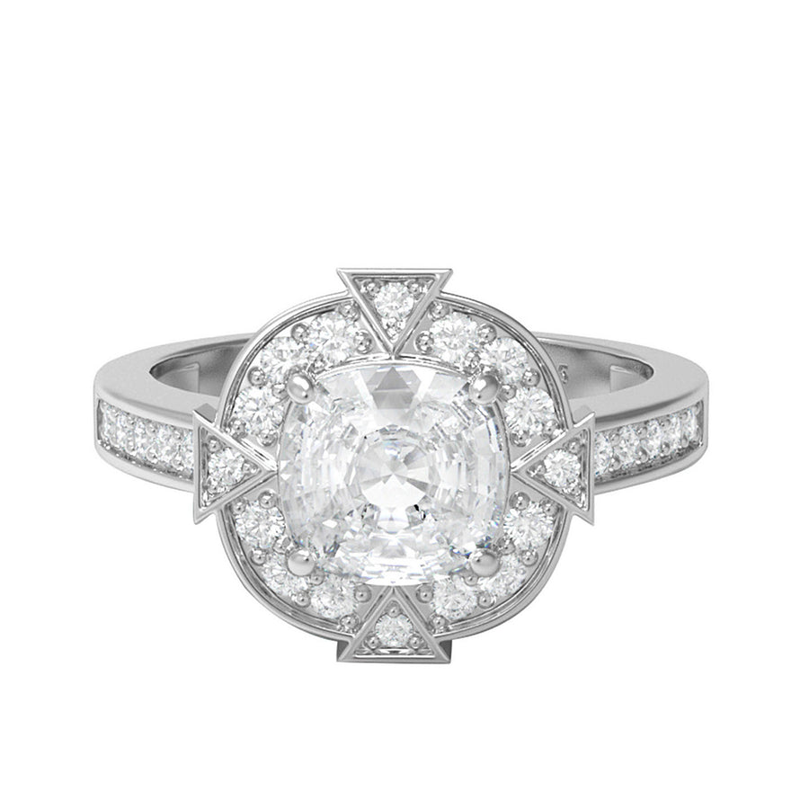 Moissanite Geometric Halo Vintage Ring – Sterling Silver