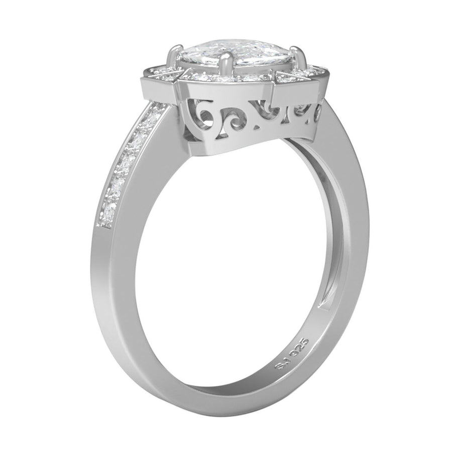 Moissanite Geometric Halo Vintage Ring – Sterling Silver