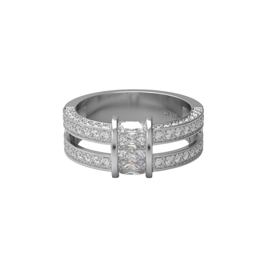 Moissanite Triple Row Pave Band Ring – Sterling Silver