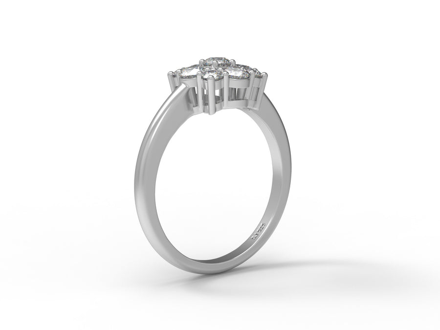 Moissanite Classic Floral Cluster Design Ring – Sterling Silver