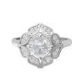 Moissanite Floral Petal Vintage Halo Ring – Sterling Silver