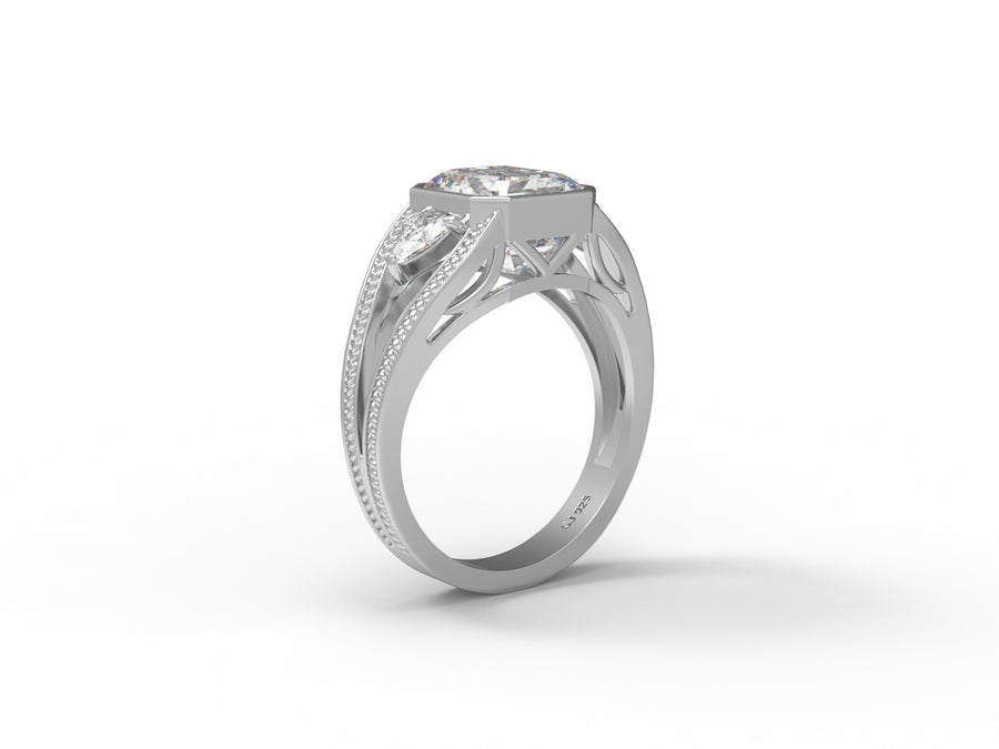 Moissanite Vintage-Inspired Ring - Sterling Silver