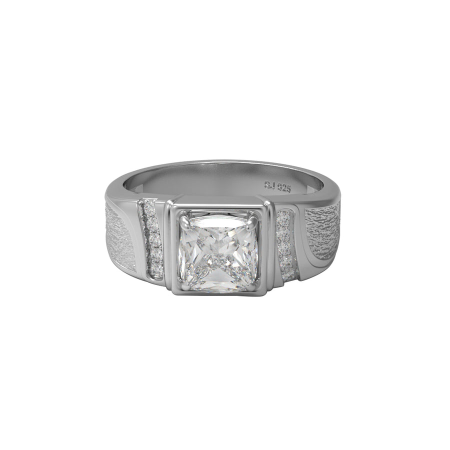 Moissanite Men’s Modern Textured Band Ring – Sterling Silver