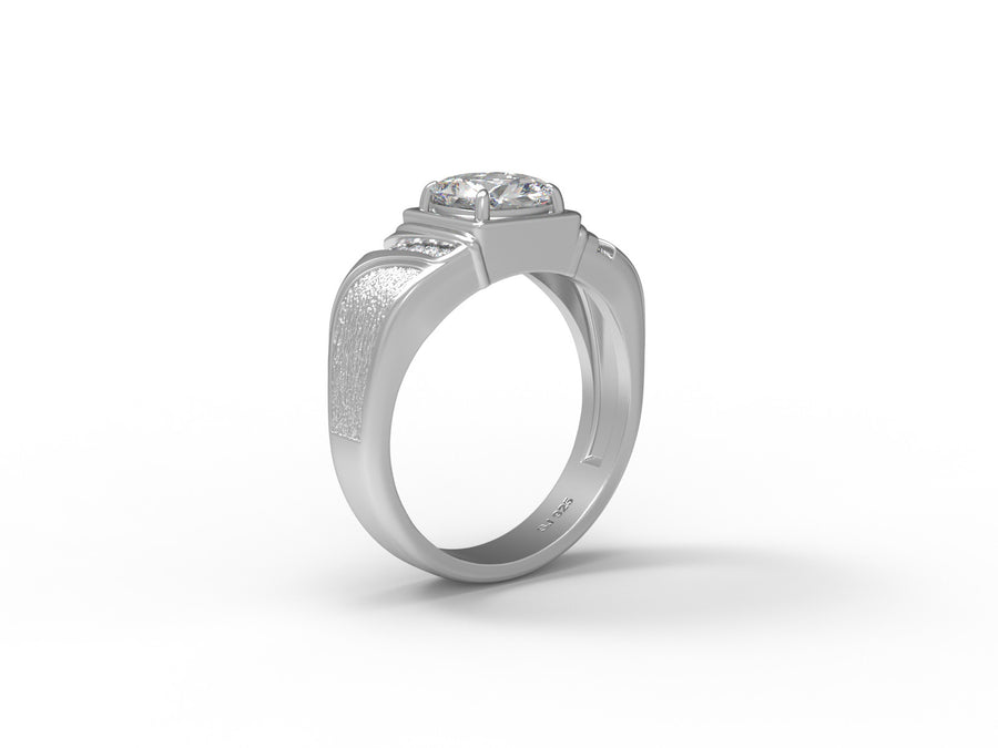 Moissanite Men’s Modern Textured Band Ring – Sterling Silver