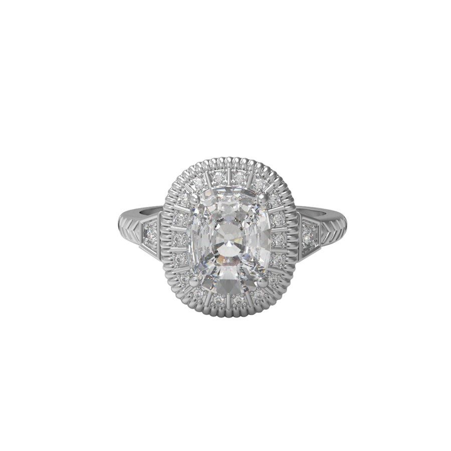 Moissanite Art Deco Halo Engagement Ring – Sterling Silver