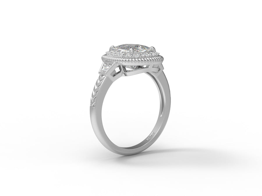 Moissanite Art Deco Halo Engagement Ring – Sterling Silver