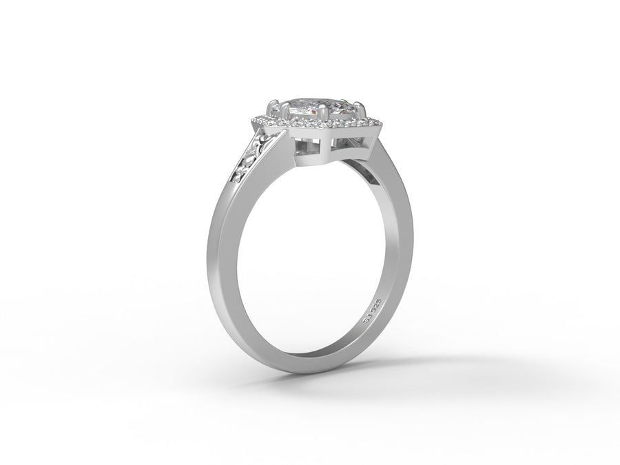 Moissanite Hexagon Halo Vintage Filigree Ring – Sterling Silver