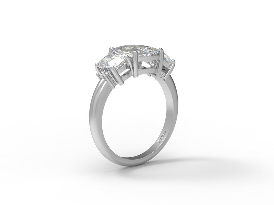 Moissanite Classic Three-Stone Design Ring – Sterling Silver