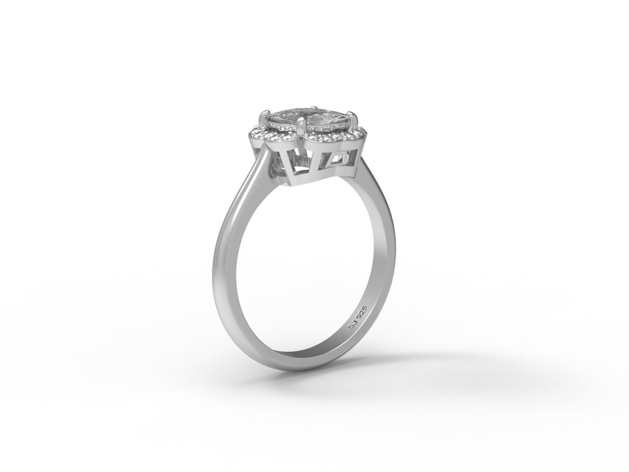Moissanite Floral Halo Vintage Design Ring – Sterling Silver