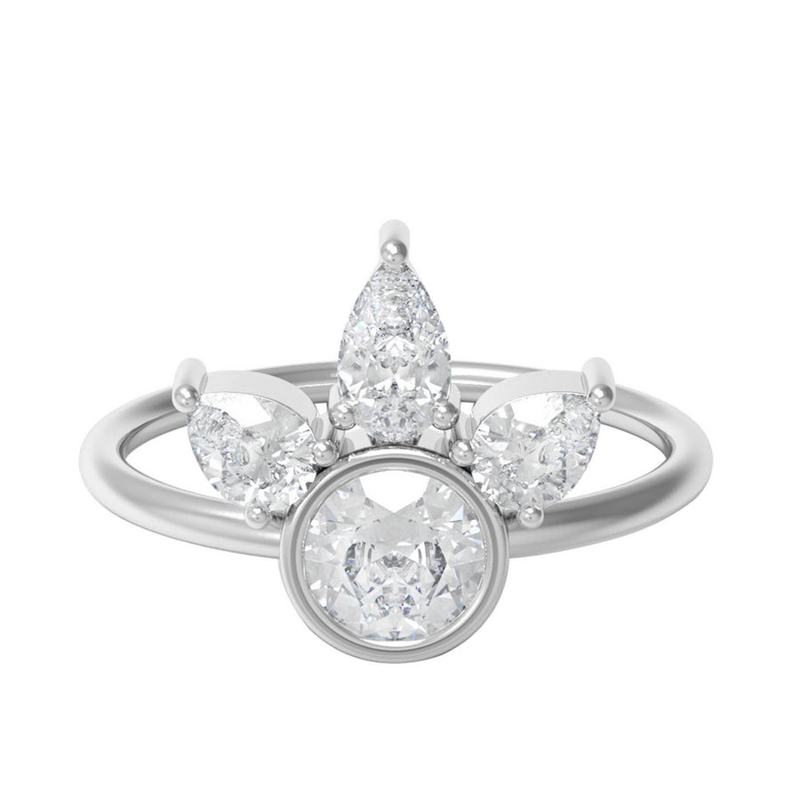 Moissanite Regal Crown Cluster Design Ring – Sterling Silver