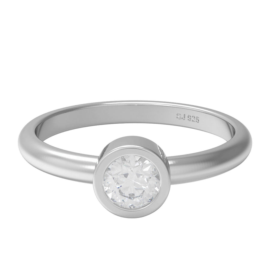 Moissanite Minimalist Bezel Solitaire Ring – Sterling Silver