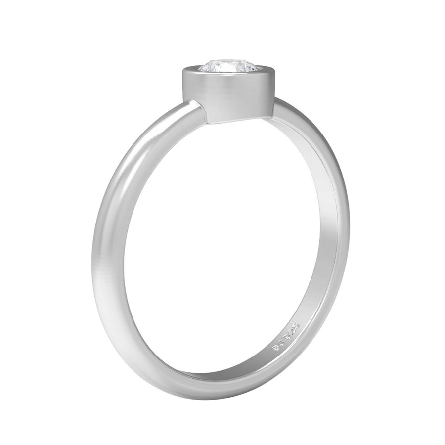 Moissanite Minimalist Bezel Solitaire Ring – Sterling Silver