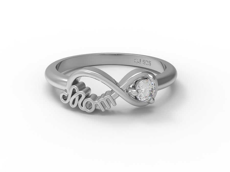 Moissanite “Mom” Infinity Meaningful Gift Ring – Sterling Silver