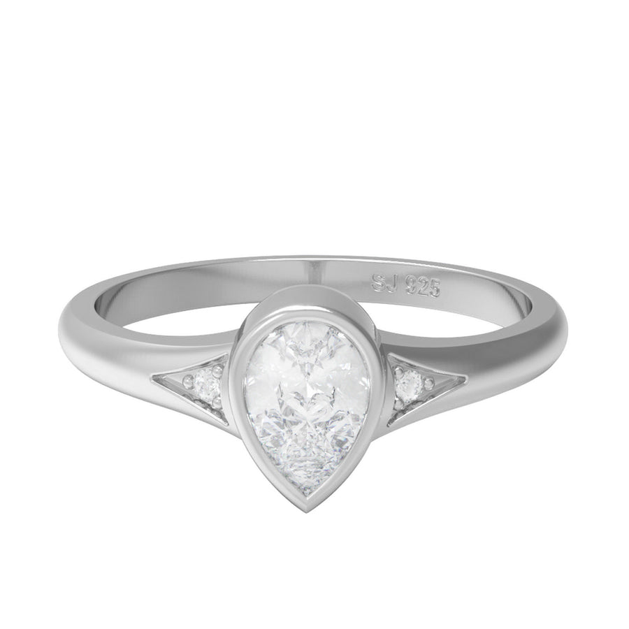Moissanite Tapered Pave Accent Design Ring – Sterling Silver