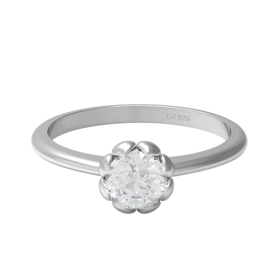Moissanite Floral Petal Solitaire Ring – Sterling Silver