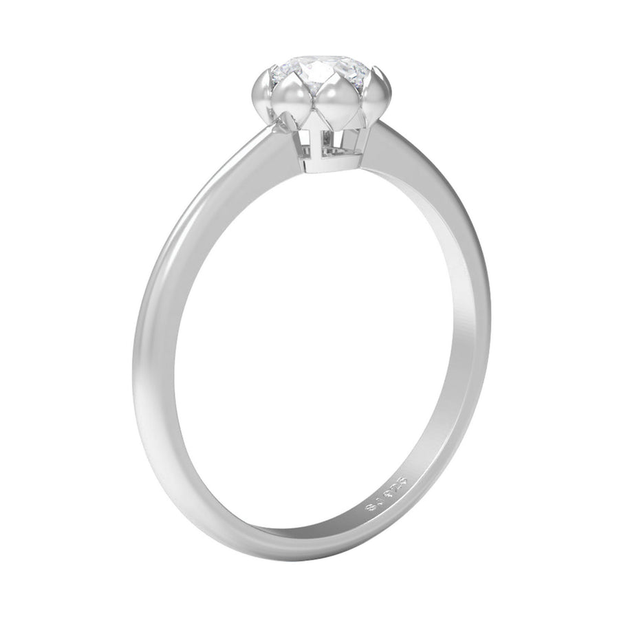 Moissanite Floral Petal Solitaire Ring – Sterling Silver