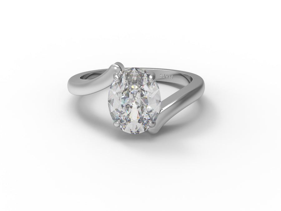 Moissanite Bypass Solitaire Twist Design Ring – Sterling Silver