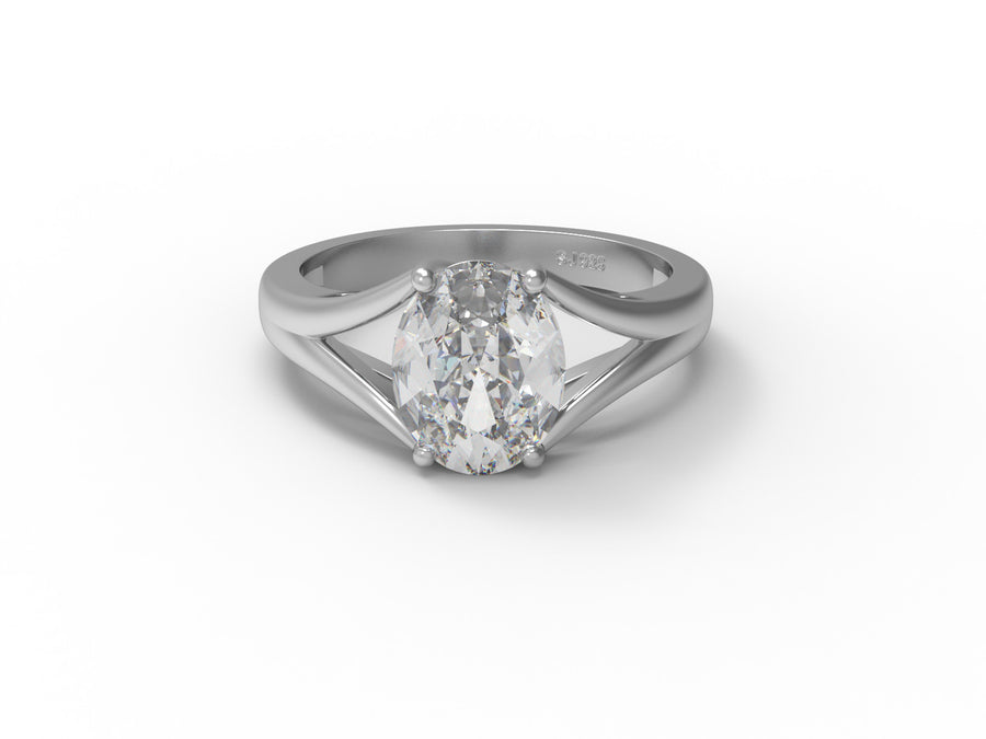 Moissanite Modern Split Shank Solitaire Ring – Sterling Silver