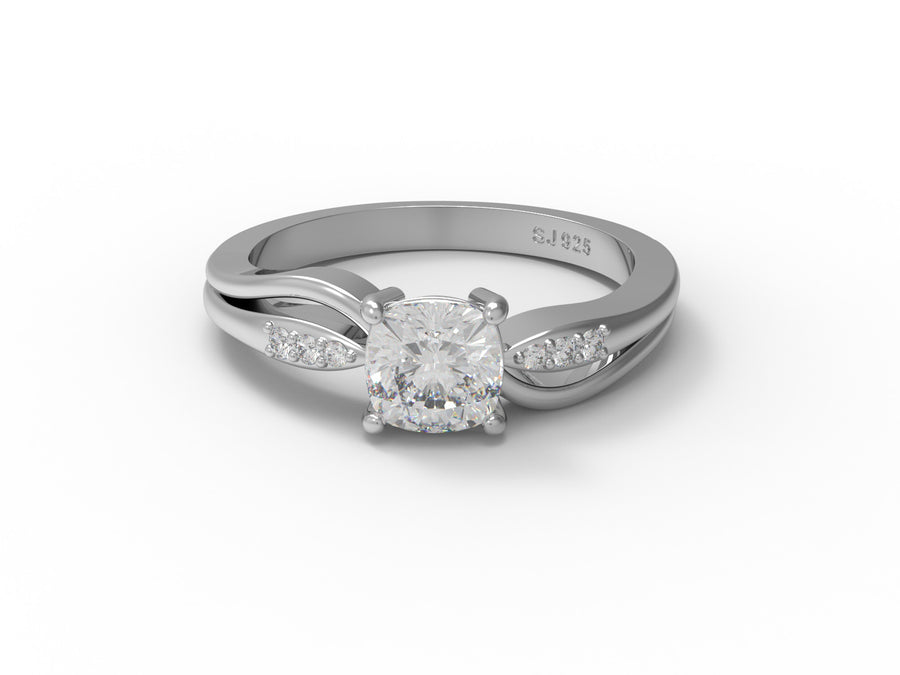 Moissanite Twisted Pave Accent Band Ring – Sterling Silver