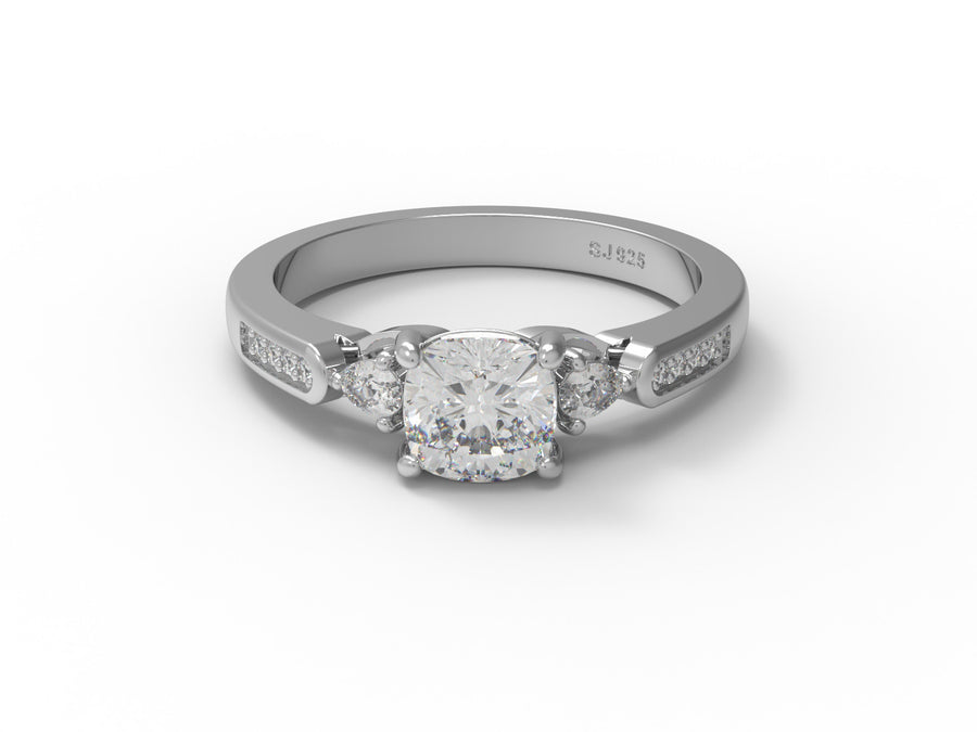 Moissanite Cushion Cut Accented Ring - Sterling Silver