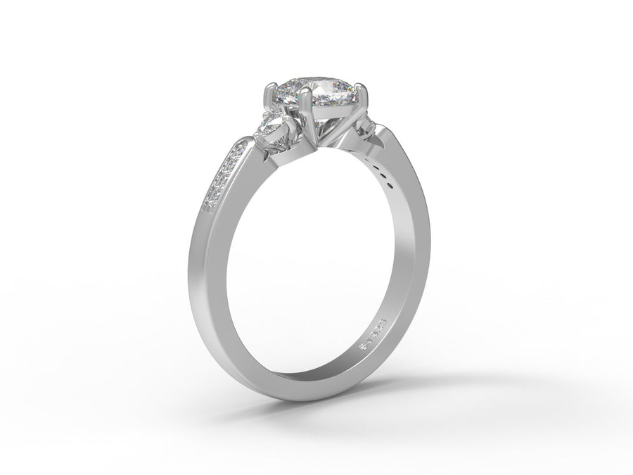 Moissanite Cushion Cut Accented Ring - Sterling Silver