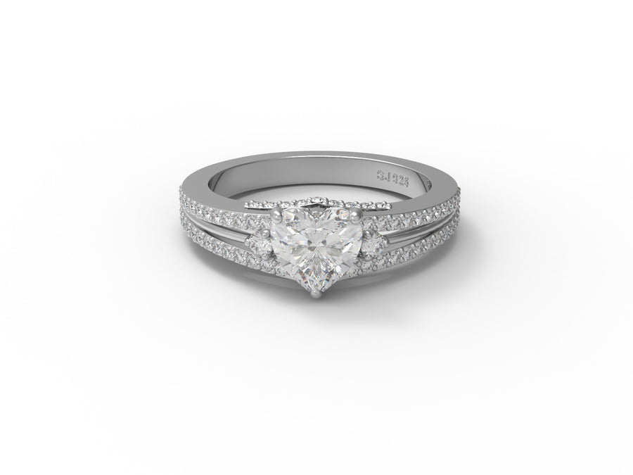 Moissanite Solitaire With Split Shank Ring - Sterling Silver