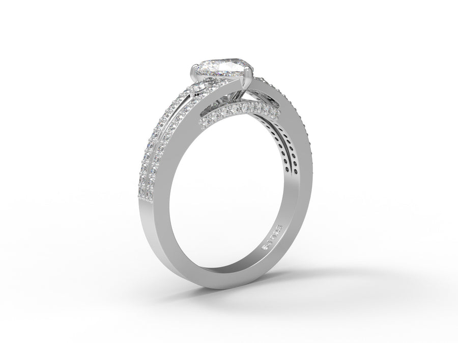 Moissanite Solitaire With Split Shank Ring - Sterling Silver