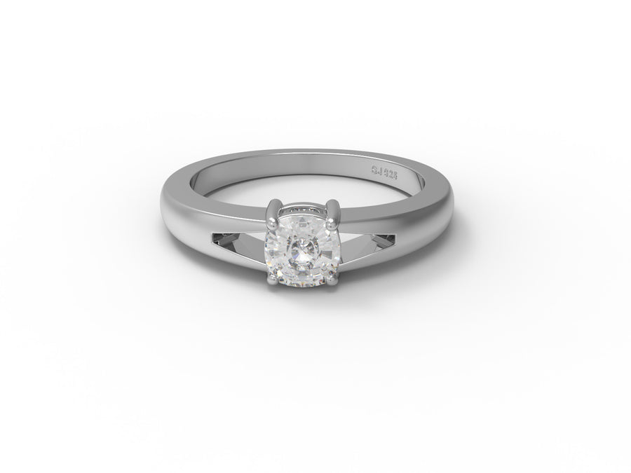 Moissanite Solitaire Split Gallery Ring – Sterling Silver