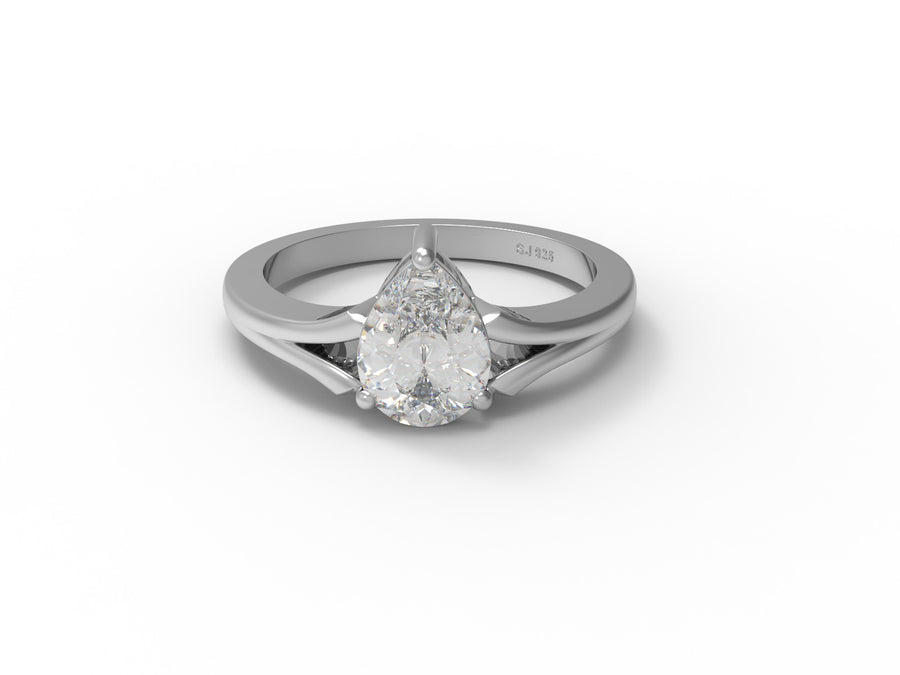 Moissanite Classic Solitaire Split Shank Ring – Sterling Silver