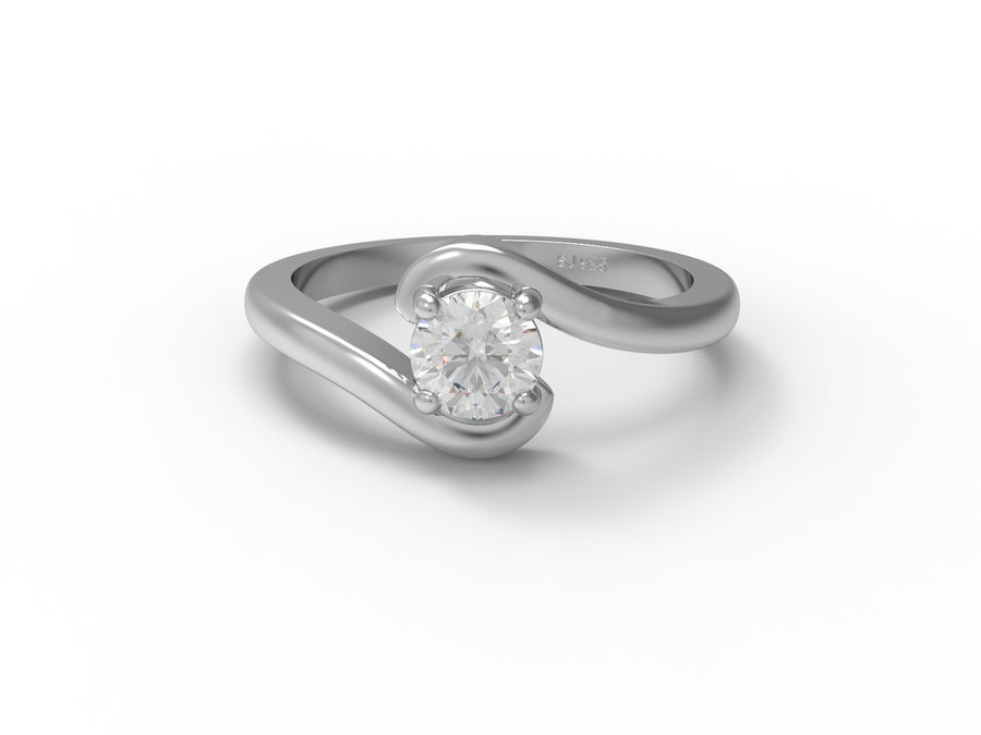 Moissanite Bypass Solitaire Design Ring – Sterling Silver