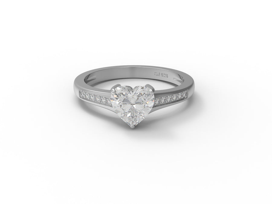 Moissanite Pave Accent Engagement Ring – Sterling Silver