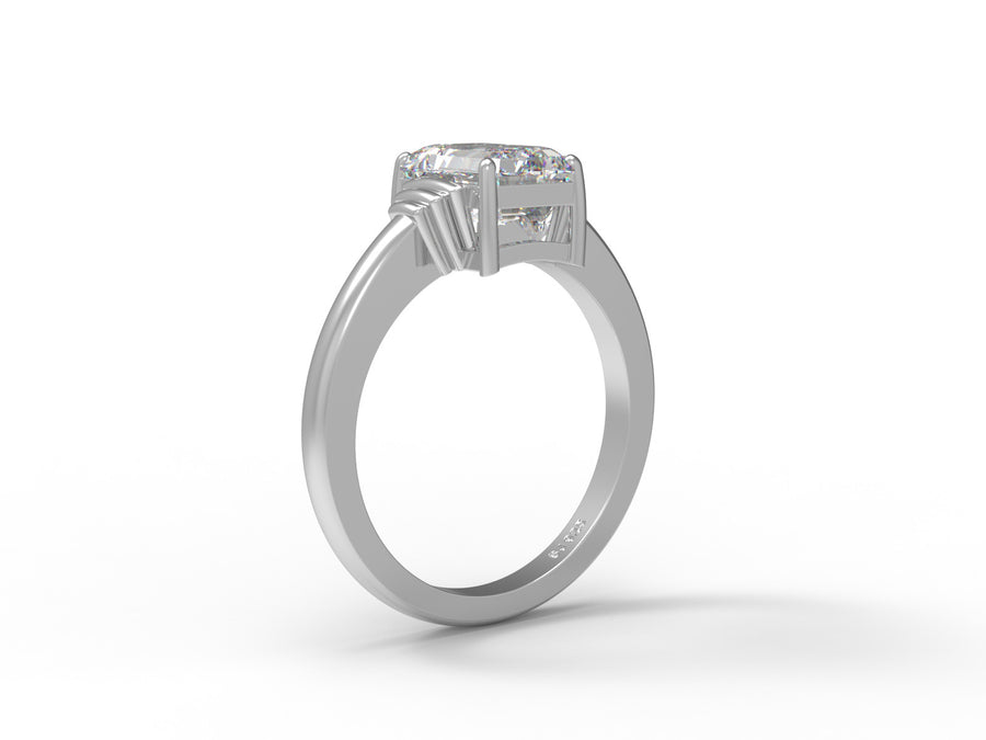 Moissanite Solitaire Grooved Bar Accents Ring - Sterling Silver