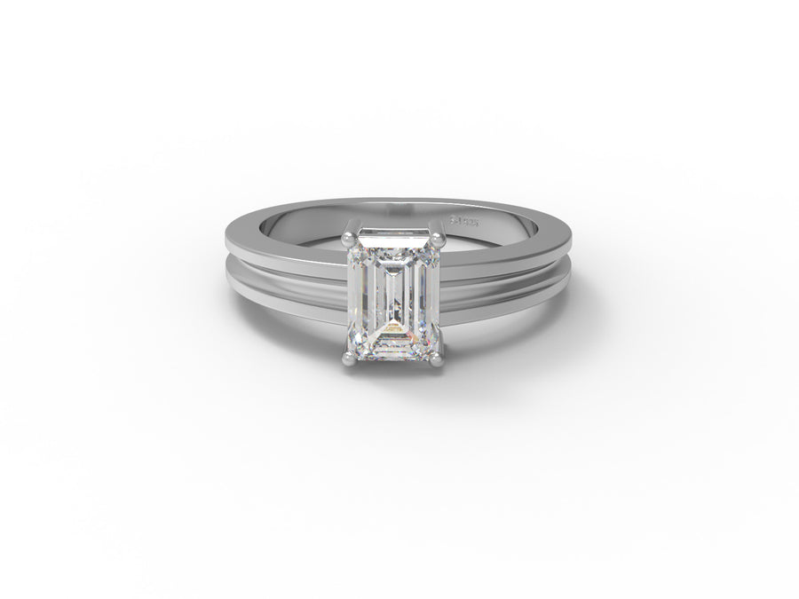Moissanite Grooved Double Band Ring - Sterling Silver
