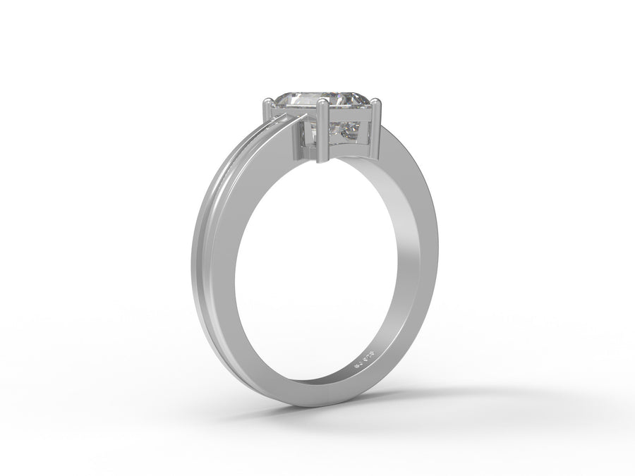 Moissanite Grooved Double Band Ring - Sterling Silver
