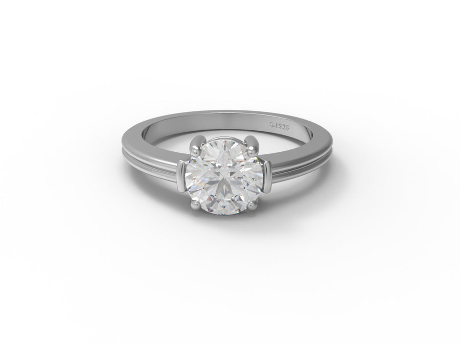 Moissanite Double-Line Solitaire Ring - Sterling Silver