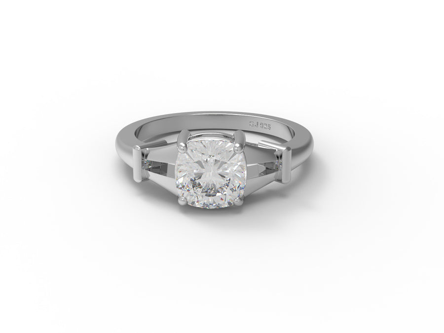 Moissanite Tapered Baguette Accents Ring- Sterling Silver