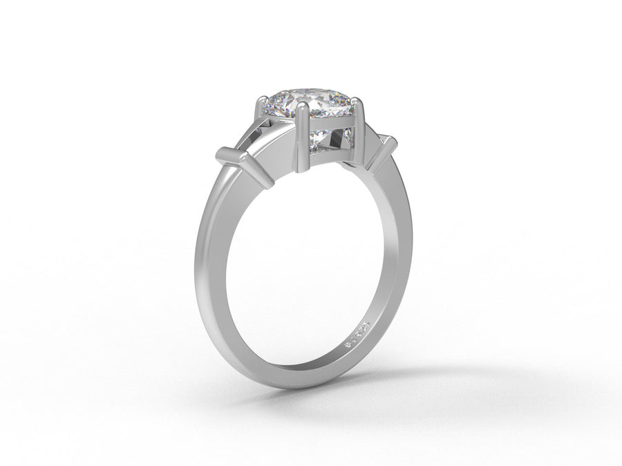 Moissanite Tapered Baguette Accents Ring- Sterling Silver
