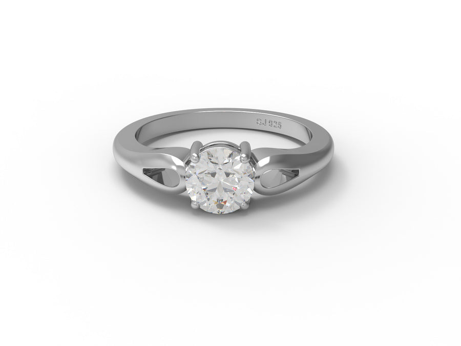 Moissanite Solitaire Leaf Design Ring - Sterling Silver