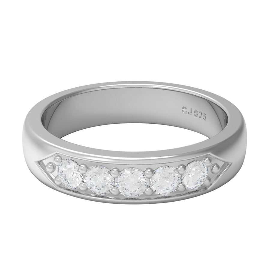 Moissanite Round Stones Band Ring - Sterling Silver
