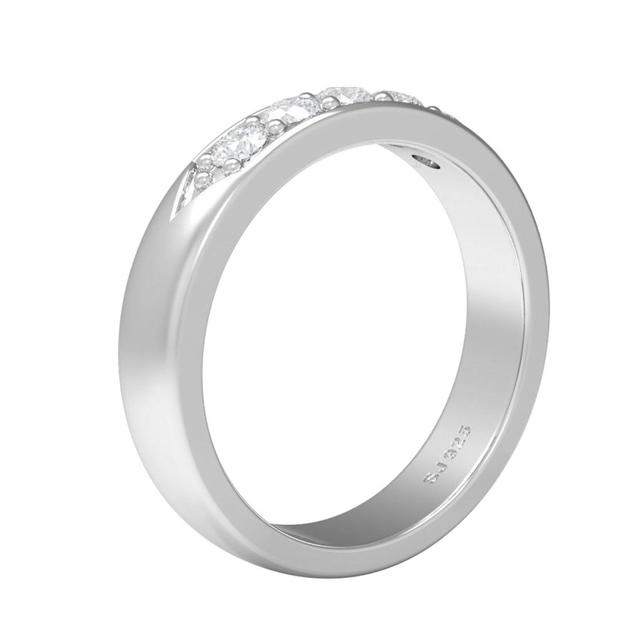Moissanite Round Stones Band Ring - Sterling Silver