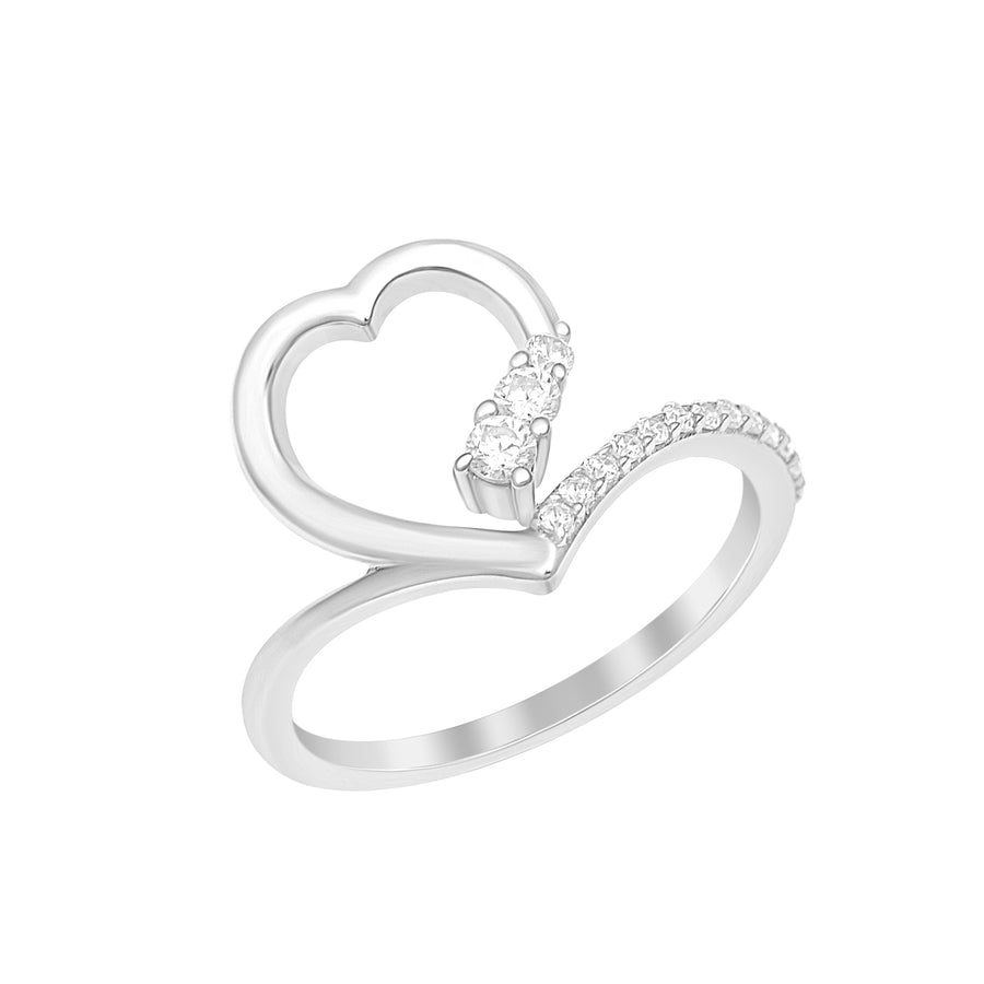 White Zircon Open Heart Design Ring -Sterling Silver