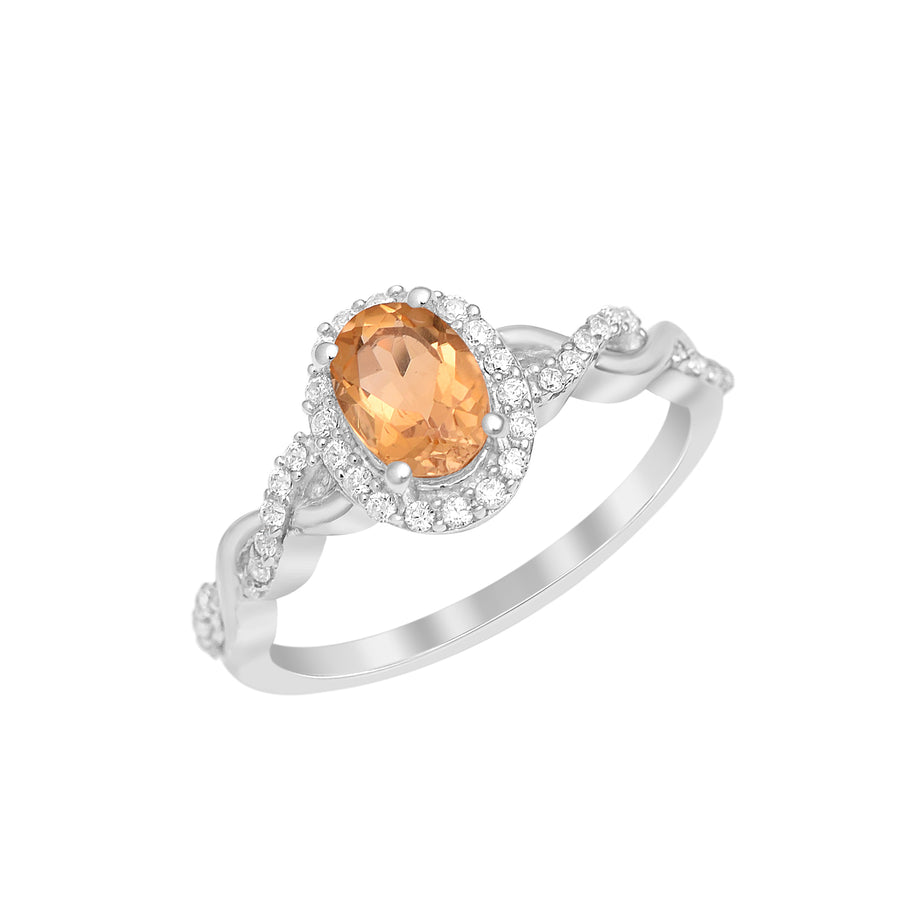 Citrine Solitaire Accents Ring- Sterling Silver