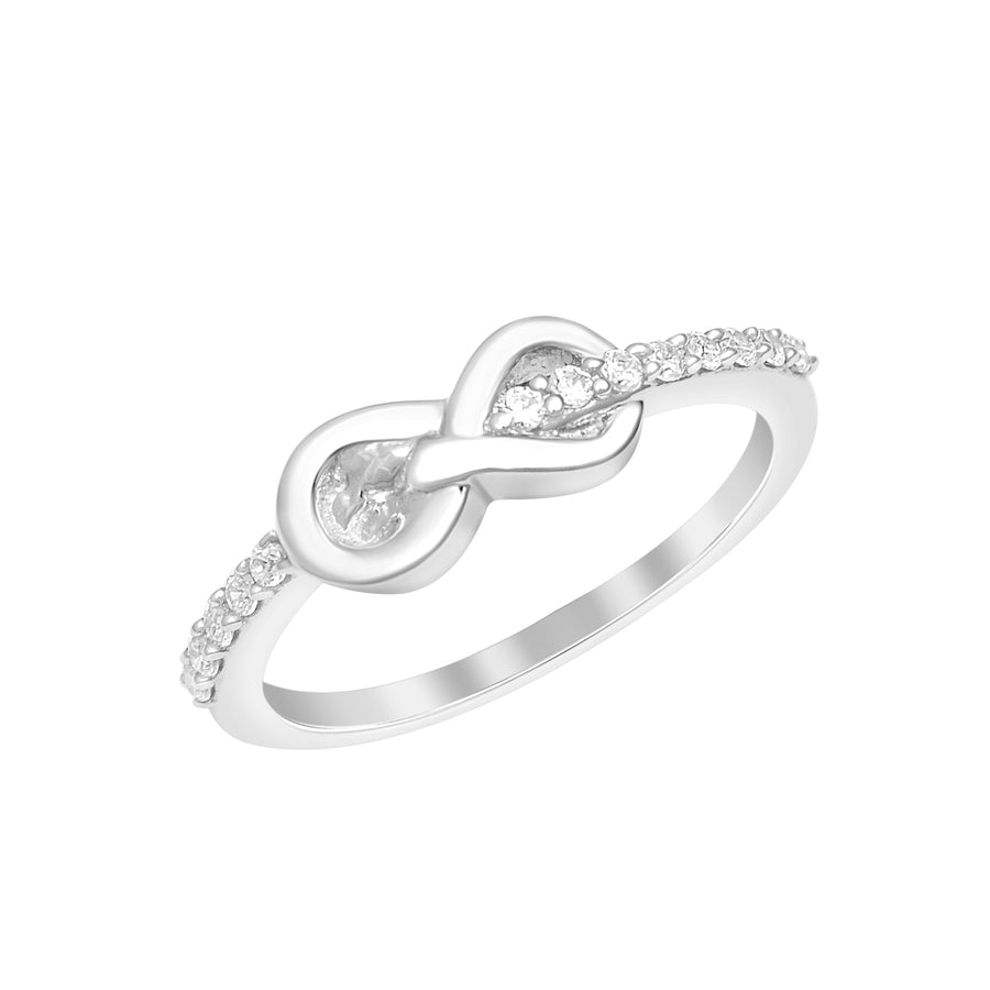 White Zircon Love Knot Infinity Ring- Sterling Silver